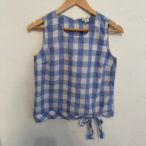 J.Crew Gingham Side-Tie Sleeveless Cotton-Linen Top